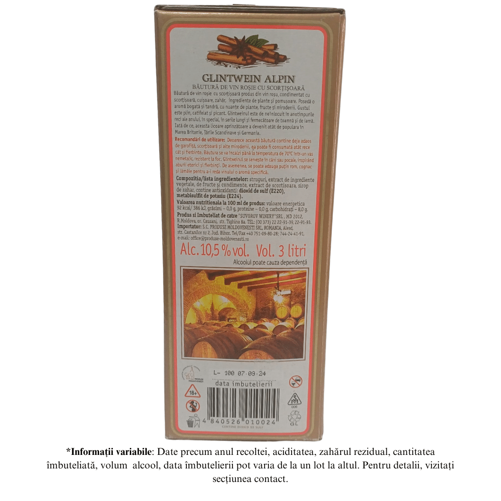 Suvorov Winery GlintWein - Vin Roșu Dulce cu Scorțișoară, 3L - Image 2