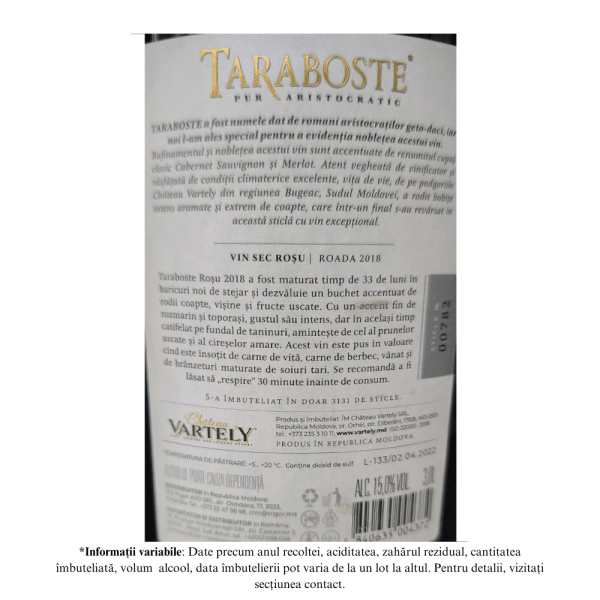 Vin Roșu Sec, Taraboste, Cabernet - Merlot 2018, Chateau Vartely, Dublu Magnum Cutie 3,0L - Image 2