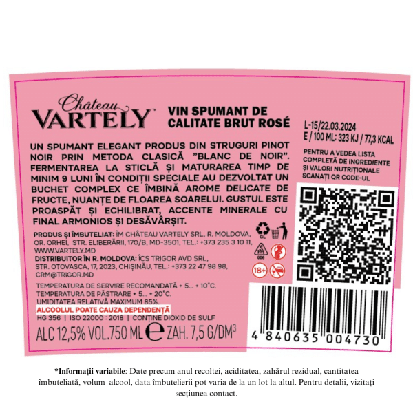 Vin spumant clasic rose brut Chateau_Vartely 0,75L - Image 2