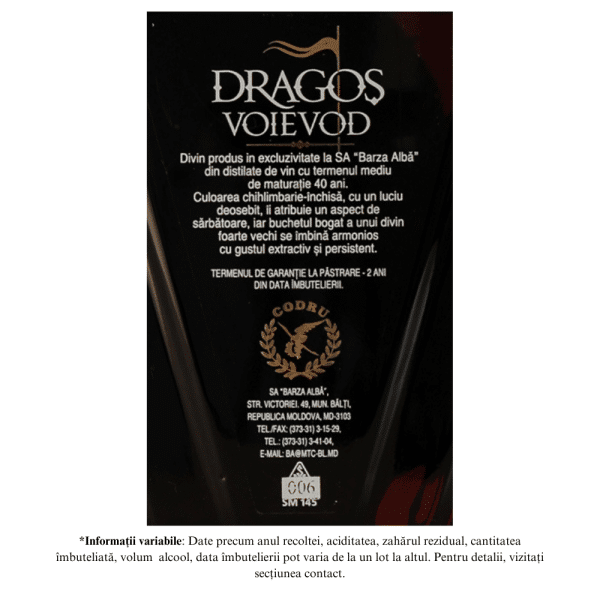 BARZA ALBA XXO DRAGOS VOIEVOD 40 ANI 44% 0,7L în cutie premium - Image 2