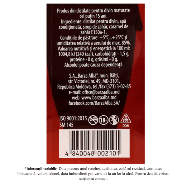 DIVIN BARZA ALBA XO PRAZDNICINII 15 ANI 44% 0,7L în cutie premium - Image 2
