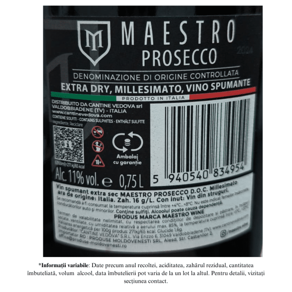Vin spumant MAESTRO PROSECCO Millesimato D.O.C. Extra-Dry 0,75L - Image 2