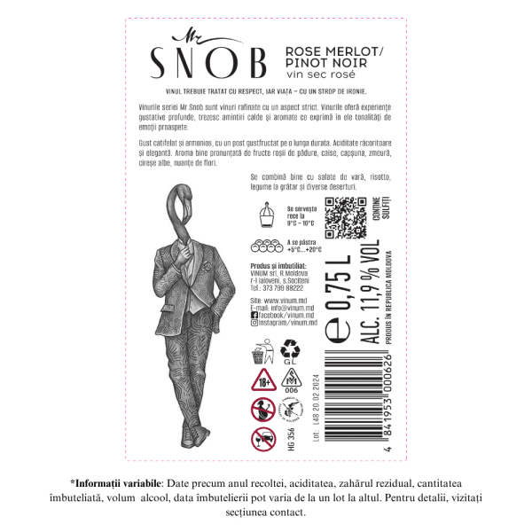 Vin Rose Sec, Mr Snob, Merlot - Pinot Noir, Vinum, 0.75L - Image 2