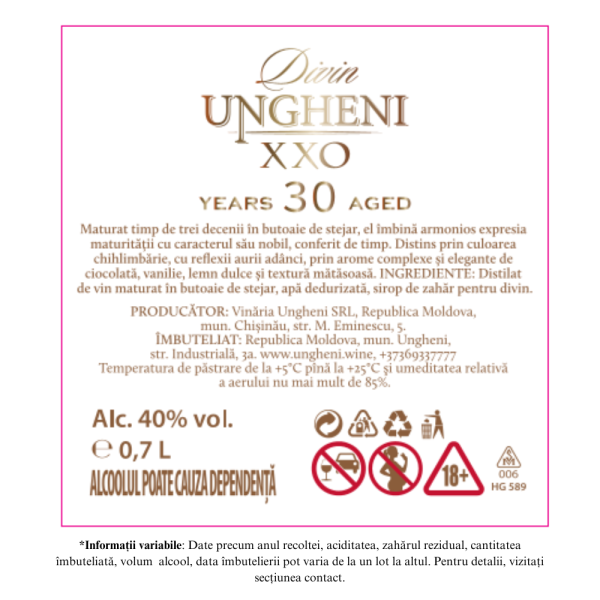 Ungheni XXO 30 Ani - Divin 40% 0.7L - Image 5