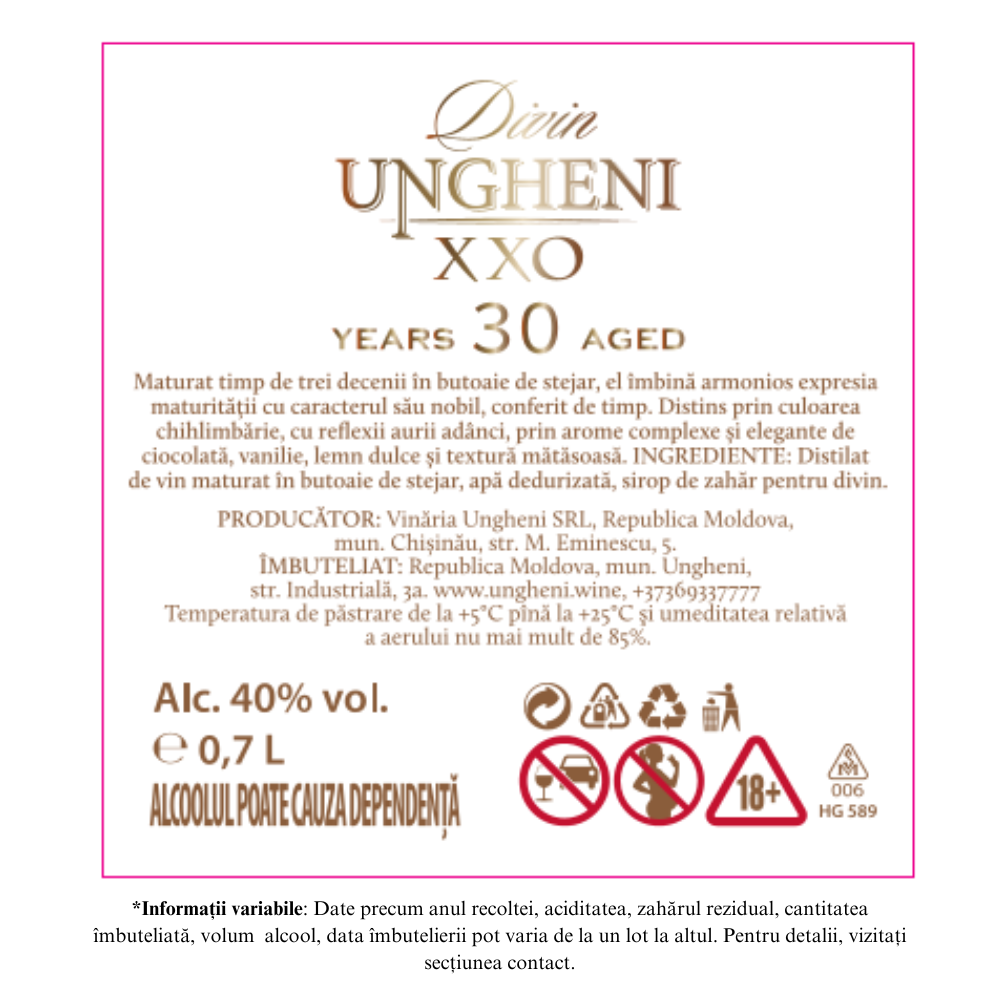Ungheni XXO 30 Ani - Divin 40% 0.7L - Image 5
