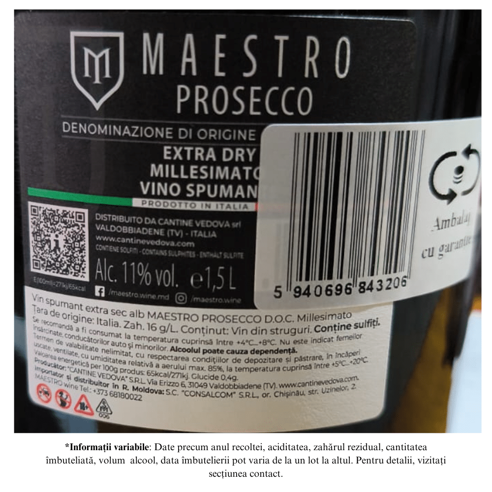 Vin spumant MAESTRO PROSECCO Millestimato D.O.C. Extra-Dry Magnum 1,5 L - Image 2