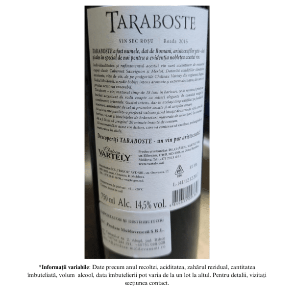 Chateau Vartely Taraboste 2015 Cabernet & Merlot - Vin Rosu Sec - Image 2