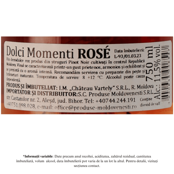 Vin roze demidulce, Dolci Momenti, Pinot Noir, Chateau Vartely, 0.75 L - Image 2