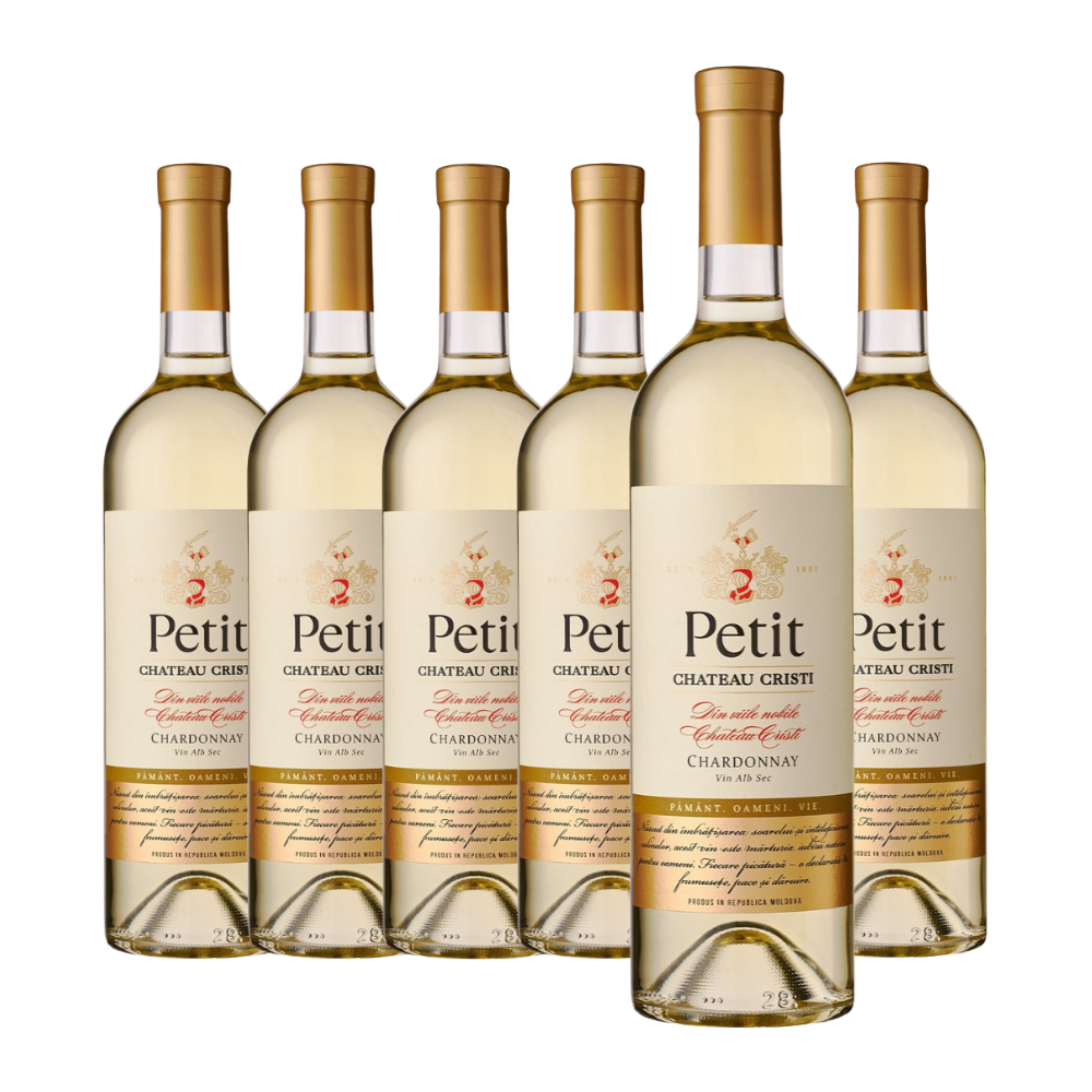Pachet 6 x Vin Alb Sec, Petit, Chardonnay, Chateau Cristi, 0.75L