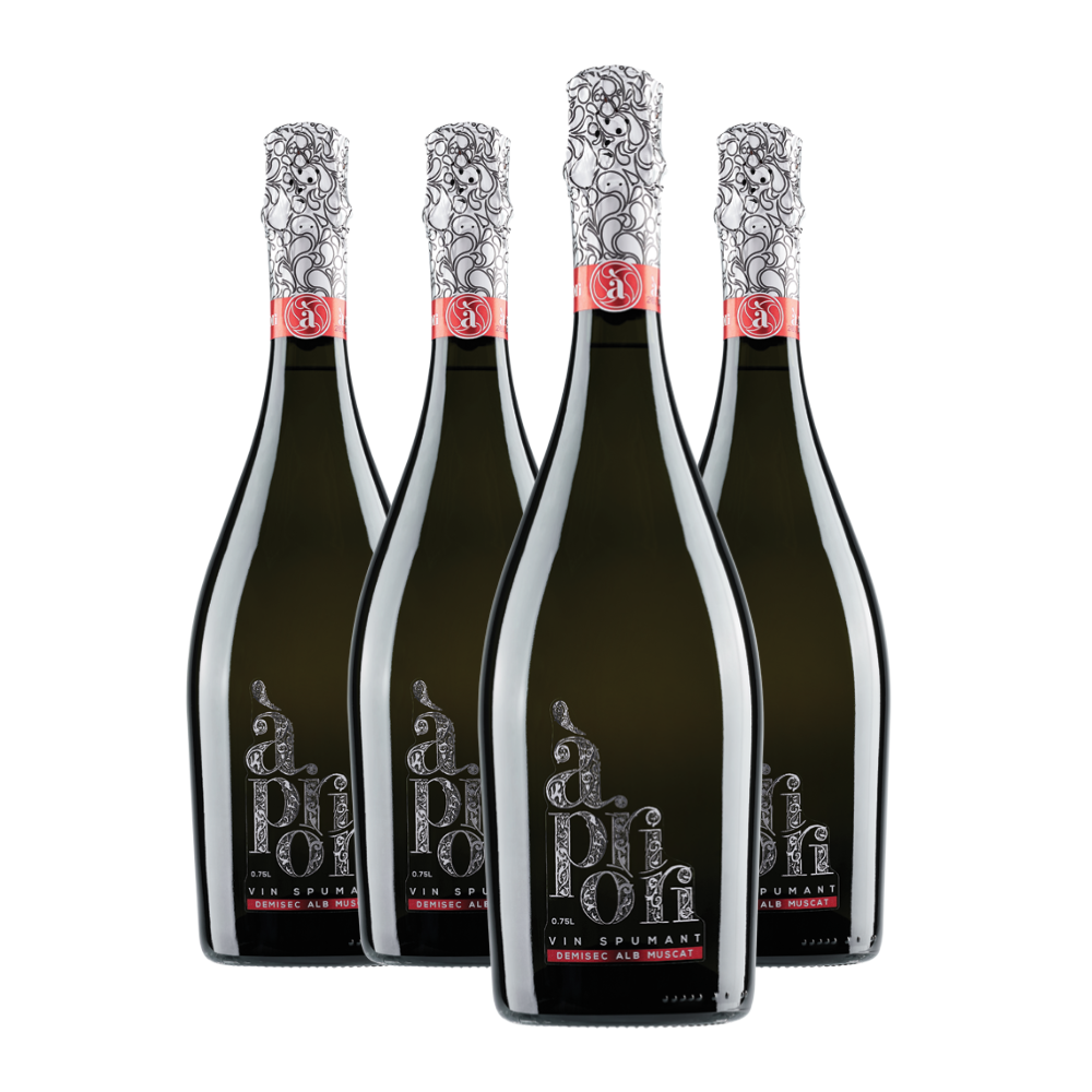 Pachet 4 x Vin Spumant demisec alb APRIORI MUSCAT 0,75L