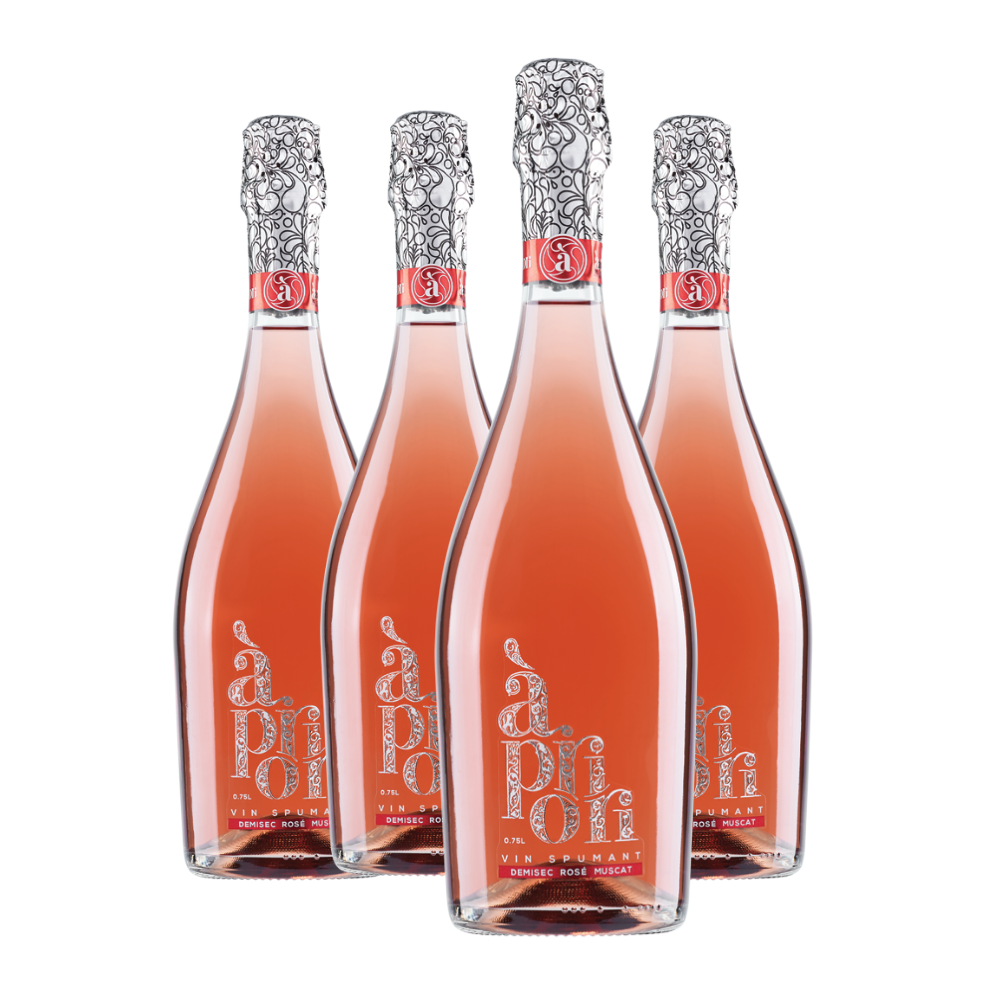 Pachet 4 x Vin Spumant demisec rose APRIORI MUSCAT 0,75L